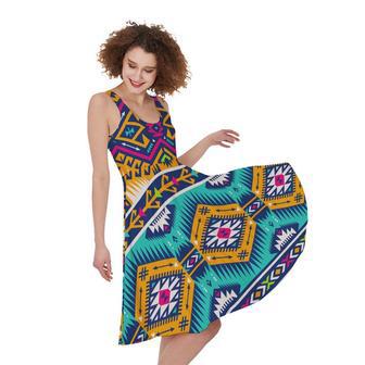 Bright Colors Aztec Pattern Print Sleeveless Knee Length Dress | Newhawaiianshirts CA