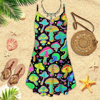 Bright Psychedelic Mushrooms Spaghetti Strap Summer Dress | Newhawaiianshirts UK