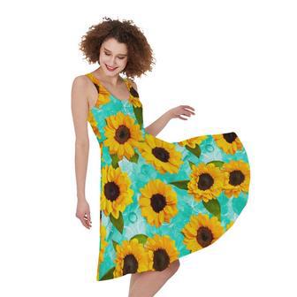 Bright Sunflower Pattern Print Sleeveless Knee Length Dress | Newhawaiianshirts