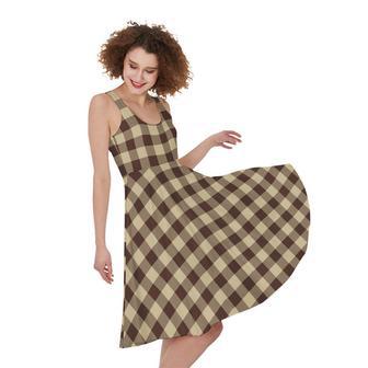 Brown And Beige Buffalo Check Print Sleeveless Knee Length Dress | Newhawaiianshirts CA