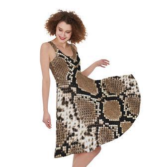 Brown Python Snakeskin Print Sleeveless Knee Length Dress | Newhawaiianshirts UK