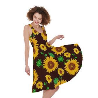 Brown Sunflower Pattern Print Sleeveless Knee Length Dress | Newhawaiianshirts