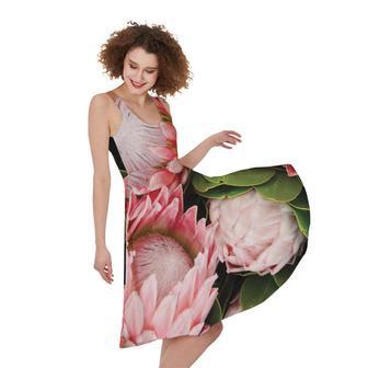 Bunches of Proteas Print Sleeveless Knee Length Dress | Newhawaiianshirts UK