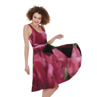 Burgundy Alstroemeria Print Sleeveless Knee Length Dress | Newhawaiianshirts AU