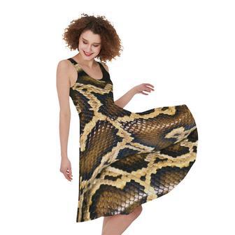 Burmese Python Snake Print Sleeveless Knee Length Dress | Newhawaiianshirts DE