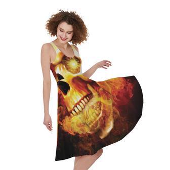 Burning Evil Skull Print Sleeveless Knee Length Dress | Newhawaiianshirts UK