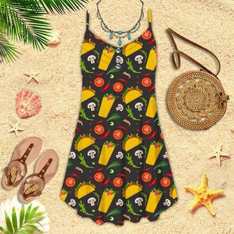 Burrito And Taco Pattern Spaghetti Strap Summer Dress | Newhawaiianshirts DE