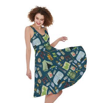 Camping Equipment Pattern Print Sleeveless Knee Length Dress | Newhawaiianshirts CA