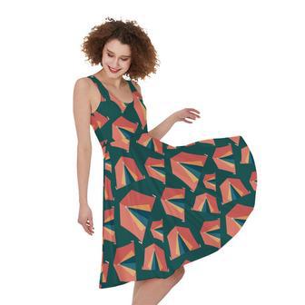 Camping Tent Pattern Print Sleeveless Knee Length Dress | Newhawaiianshirts