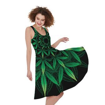 Cannabis Leaf Mandala Print Sleeveless Knee Length Dress | Newhawaiianshirts AU