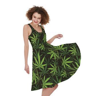 Cannabis Leaves Pattern Print Sleeveless Knee Length Dress | Newhawaiianshirts AU