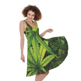 Cannabis Print Sleeveless Knee Length Dress | Newhawaiianshirts CA