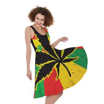 Cannabis Rasta Print Sleeveless Knee Length Dress | Newhawaiianshirts DE