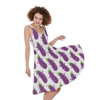 Cartoon Eggplant Pattern Print Sleeveless Knee Length Dress | Newhawaiianshirts DE