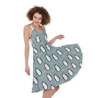 Cartoon Emperor Penguin Pattern Print Sleeveless Knee Length Dress | Newhawaiianshirts