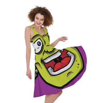 Cartoon Frankenstein Print Sleeveless Knee Length Dress | Newhawaiianshirts DE