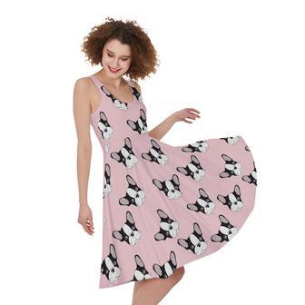 Cartoon French Bulldog Pattern Print Sleeveless Knee Length Dress | Newhawaiianshirts AU