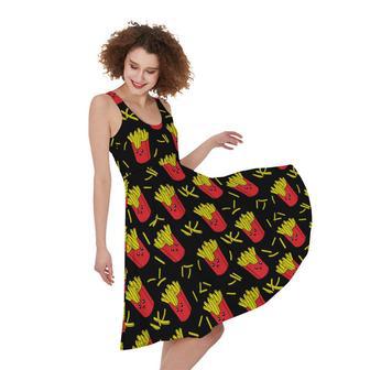 Cartoon French Fries Pattern Print Sleeveless Knee Length Dress | Newhawaiianshirts