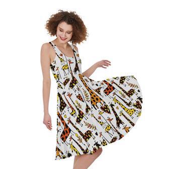 Cartoon Giraffe Pattern Print Sleeveless Knee Length Dress | Newhawaiianshirts