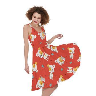 Cartoon Jack Russell Terrier Print Sleeveless Knee Length Dress | Newhawaiianshirts