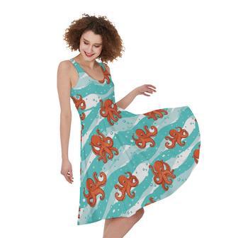 Cartoon Octopus Pattern Print Sleeveless Knee Length Dress | Newhawaiianshirts AU