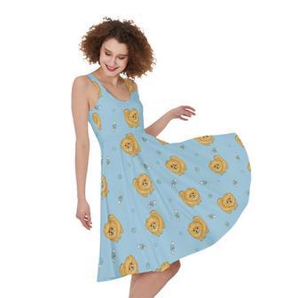 Cartoon Pomeranian Pattern Print Sleeveless Knee Length Dress | Newhawaiianshirts