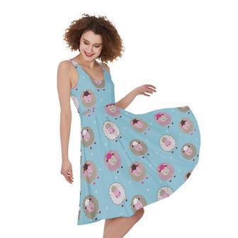 Cartoon Sheep Pattern Print Sleeveless Knee Length Dress | Newhawaiianshirts DE