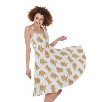 Cartoon Teddy Bear Pattern Print Sleeveless Knee Length Dress | Newhawaiianshirts CA