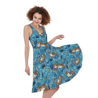 Cartoon Tiger Pattern Print Sleeveless Knee Length Dress | Newhawaiianshirts DE