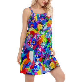 Cat Colorful Rainbow - Women's Sleeveless Cami Dress | Newhawaiianshirts CA