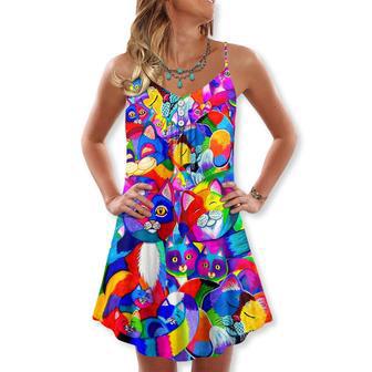 Cat Colorfull Rainbow Style - V-Neck Sleeveless Cami Dress | Newhawaiianshirts AU