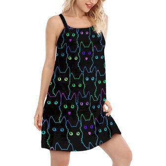 Cat Cute Little Cat Neon Style - Women's Sleeveless Cami Dress | Newhawaiianshirts AU