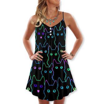 Cat Cute Little Kitten Neon - V-Neck Sleeveless Cami Dress | Newhawaiianshirts CA