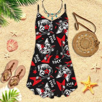 Cat Dog Play Rock On Electric Guitar Spaghetti Strap Summer Dress | Newhawaiianshirts CA