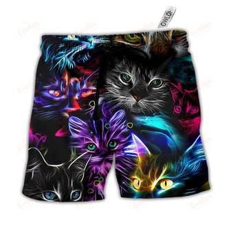 Cat Funny Neon Light Colorful Style Beach Short | Newhawaiianshirts AU