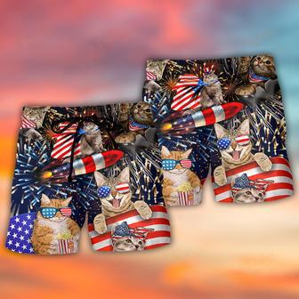 Cat Independence Day Happy Firework Beach Short | Newhawaiianshirts DE