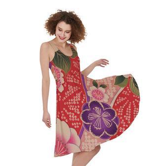 Cherry Blossom Kimono Pattern Print Sleeveless Knee Length Dress | Newhawaiianshirts DE