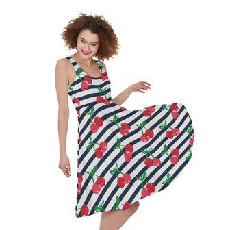 Cherry Striped Pattern Print Sleeveless Knee Length Dress | Newhawaiianshirts CA