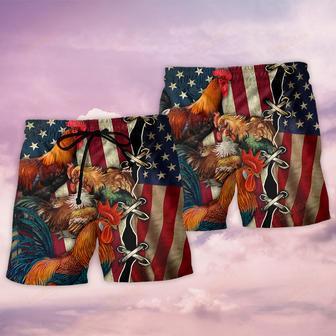 Chicken Celebrating Independence Day Beach Short | Newhawaiianshirts