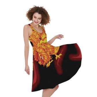 Chinese New Year Rooster Print Sleeveless Knee Length Dress | Newhawaiianshirts UK