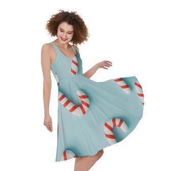 Christmas Candy Candies Pattern Print Sleeveless Knee Length Dress | Newhawaiianshirts CA