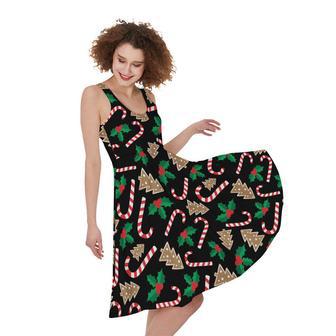 Christmas Cookie And Candy Pattern Print Sleeveless Knee Length Dress | Newhawaiianshirts CA