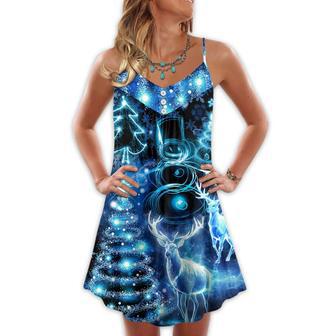 Christmas Deer Snowman Tree Glow Light Style - V-Neck Sleeveless Cami Dress | Newhawaiianshirts AU