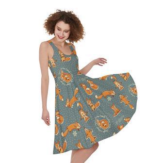 Christmas Fox Pattern Print Sleeveless Knee Length Dress | Newhawaiianshirts