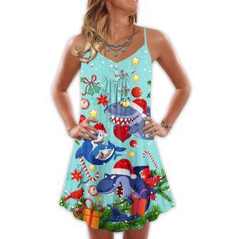 Christmas Funny Shark Love Christmas - V-Neck Sleeveless Cami Dress | Newhawaiianshirts