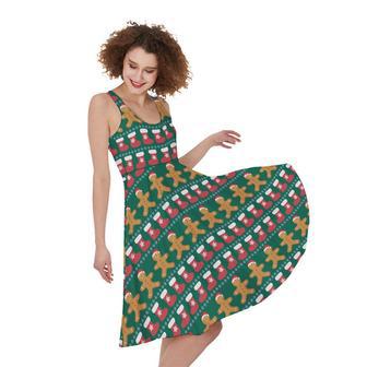 Christmas Gingerbread Man Pattern Print Sleeveless Knee Length Dress | Newhawaiianshirts UK