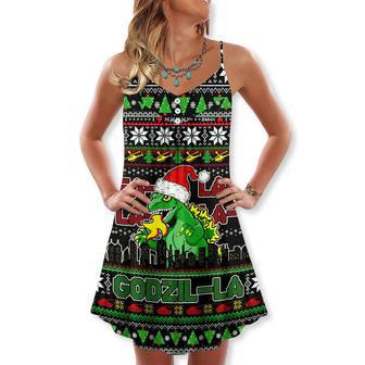 Christmas Godzila Falalalala Xmas - V-Neck Sleeveless Cami Dress | Newhawaiianshirts DE