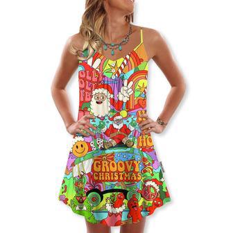 Christmas Hippie Santa Bus Peace - V-Neck Sleeveless Cami Dress | Newhawaiianshirts DE