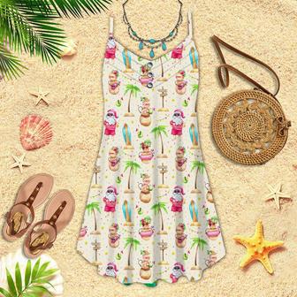 Christmas In July Santa On Beach Spaghetti Strap Summer Dress | Newhawaiianshirts DE