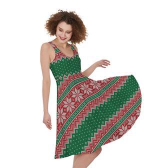 Christmas Knitted Pattern Print Sleeveless Knee Length Dress | Newhawaiianshirts CA